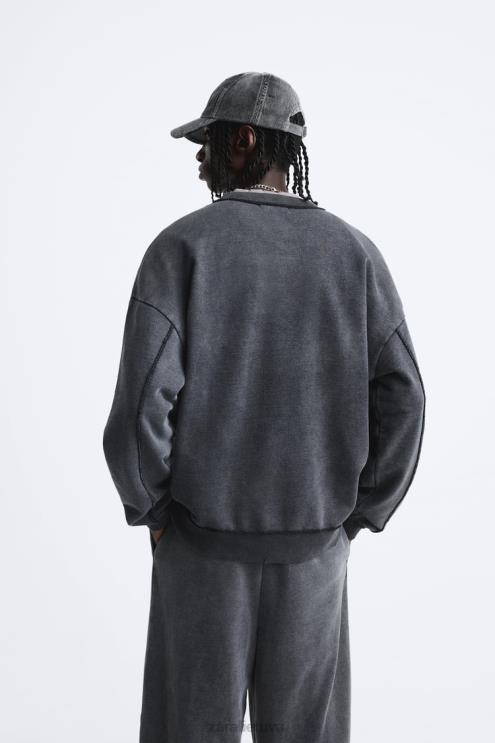 vyrų Zara spalvos skalbtas megztinis tamsus antracitas apranga 4N4881053