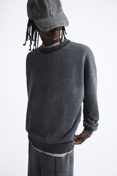 vyrų Zara spalvos skalbtas megztinis tamsus antracitas apranga 4N4881053