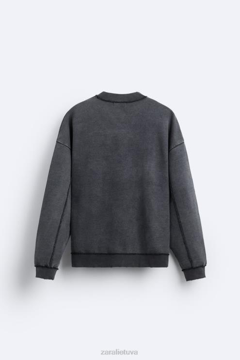 vyrų Zara spalvos skalbtas megztinis tamsus antracitas apranga 4N4881053