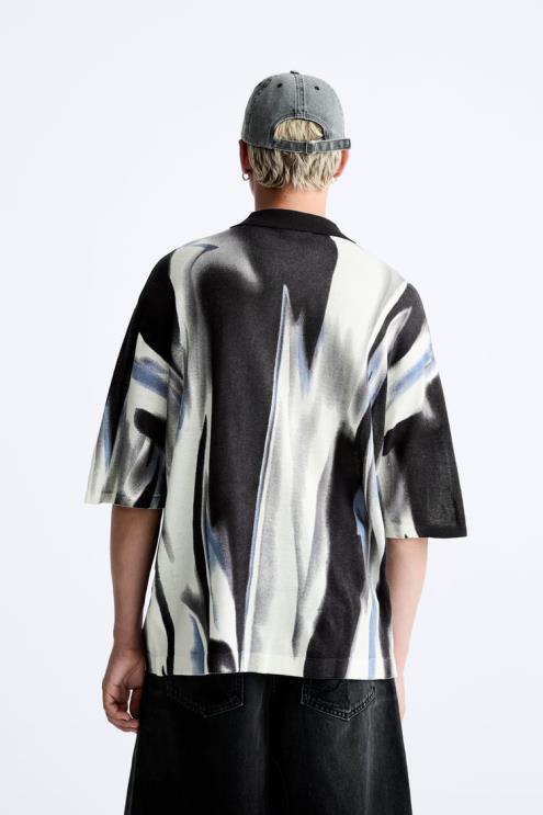 vyrų Zara abstrakčios spaudos trikotažo polo pilkšvos spalvos apranga 4N4881228