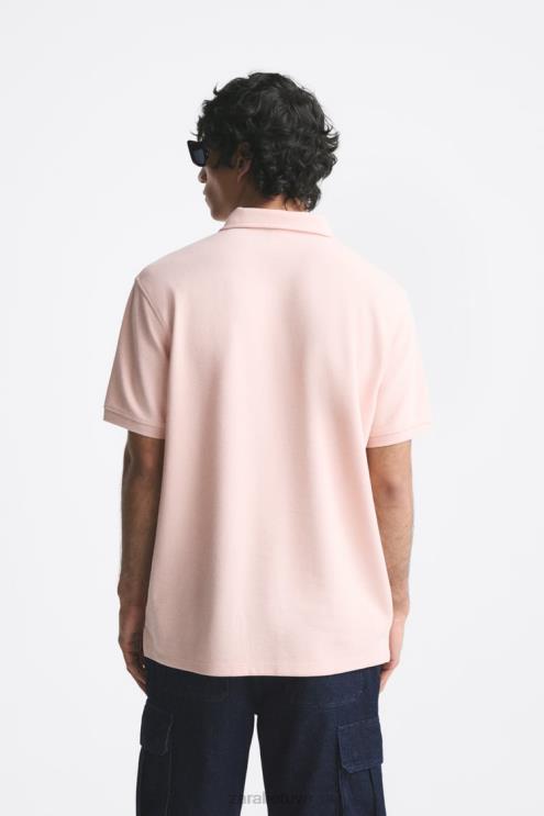 vyrų Zara tekstūruotas polo išblukusi rožinė apranga 4N4881229