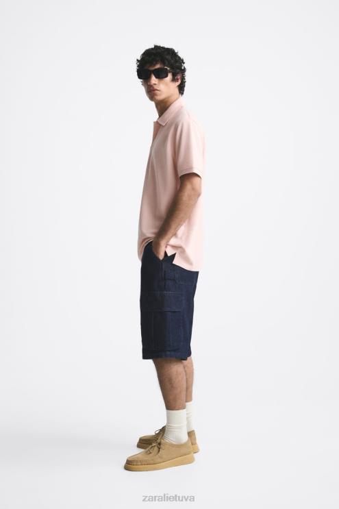 vyrų Zara tekstūruotas polo išblukusi rožinė apranga 4N4881229