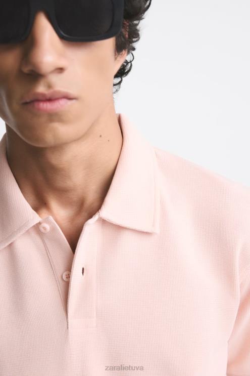 vyrų Zara tekstūruotas polo išblukusi rožinė apranga 4N4881229