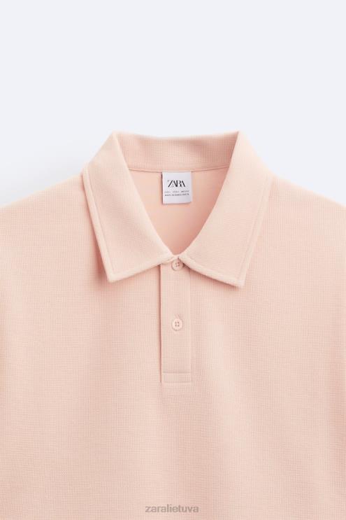 vyrų Zara tekstūruotas polo išblukusi rožinė apranga 4N4881229