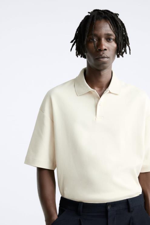 vyrų Zara tekstūruotas polo taupiai ruda apranga 4N4881220