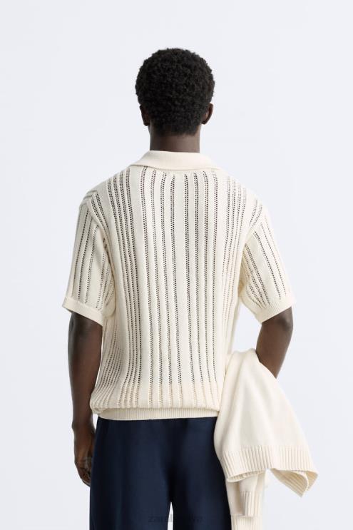 vyrų Zara tekstūruotos nertos megztos polo smėlio spalvos apranga 4N4881233