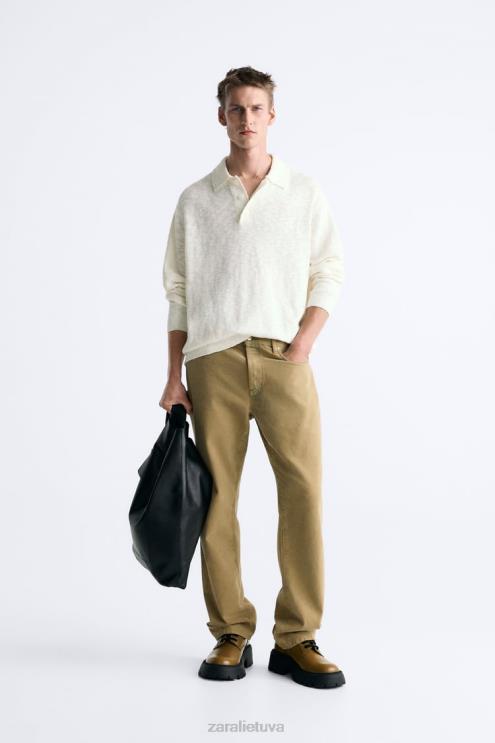 vyrų Zara tekstūruotos trikotažo polo ekru apranga 4N4881230