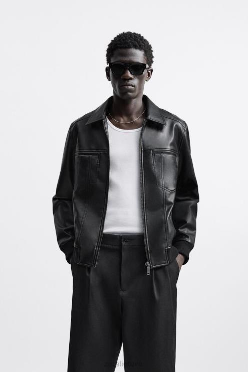 vyrų Zara dirbtinės odos striukė juodas apranga 4N4881121