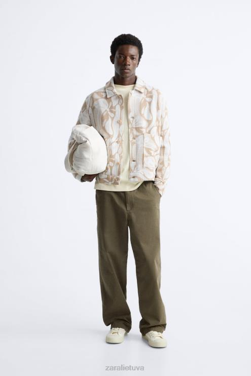 vyrų Zara gėlėta žakardo striukė smėlio spalvos apranga 4N4881116