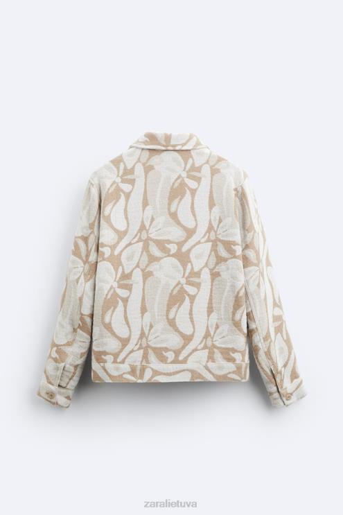 vyrų Zara gėlėta žakardo striukė smėlio spalvos apranga 4N4881116