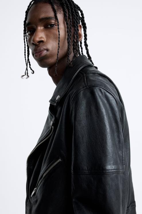 vyrų Zara odinė dviratininko striukė juodas apranga 4N4881113