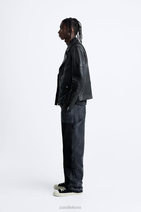 vyrų Zara odinė dviratininko striukė juodas apranga 4N4881113