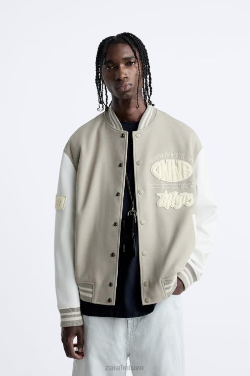 vyrų Zara patch bomber striukė austrių baltumo apranga 4N4881132