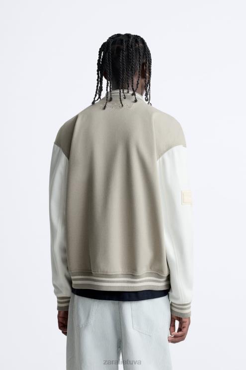 vyrų Zara patch bomber striukė austrių baltumo apranga 4N4881132