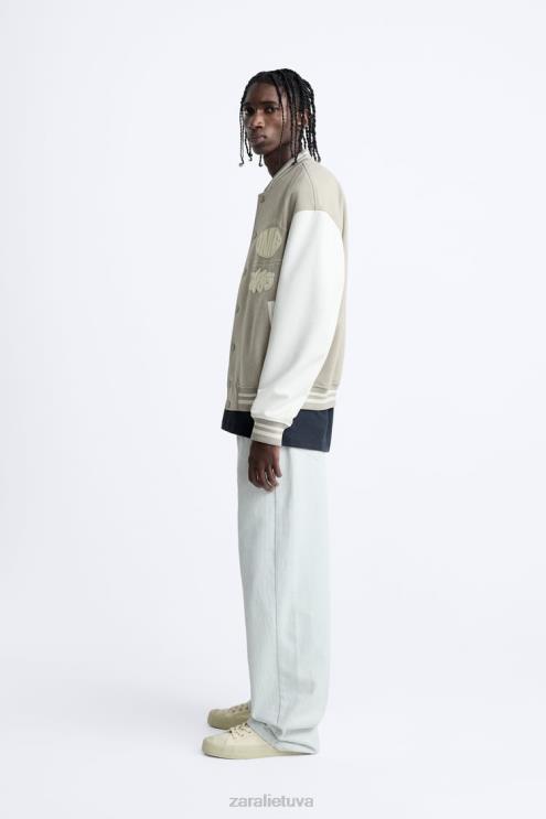 vyrų Zara patch bomber striukė austrių baltumo apranga 4N4881132