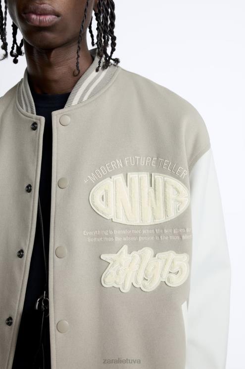 vyrų Zara patch bomber striukė austrių baltumo apranga 4N4881132