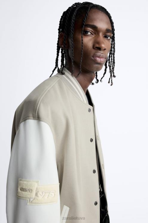 vyrų Zara patch bomber striukė austrių baltumo apranga 4N4881132