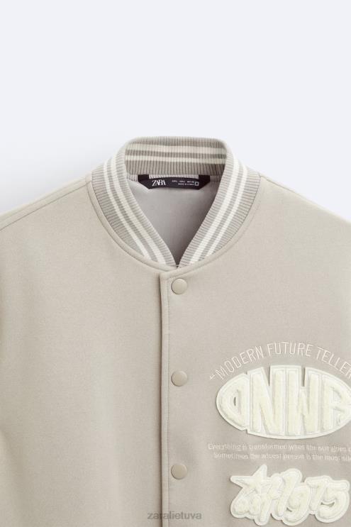 vyrų Zara patch bomber striukė austrių baltumo apranga 4N4881132