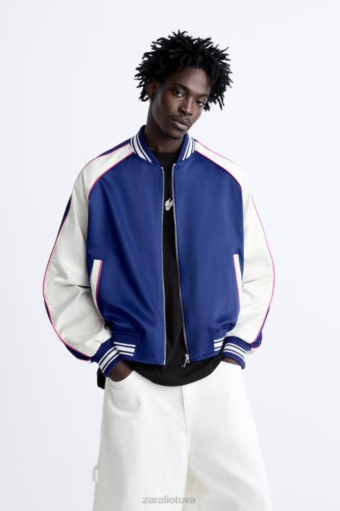 vyrų Zara siuvinėta satino efekto striukė melsva apranga 4N4881131