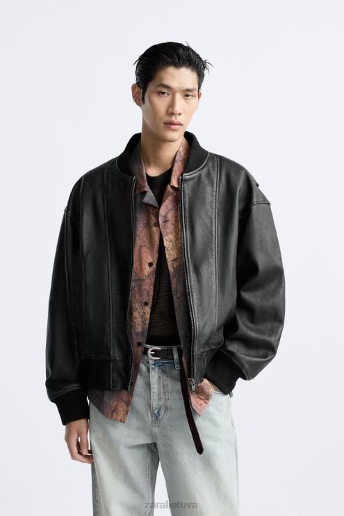 vyrų Zara vintažinė odinė striukė juodas apranga 4N4881114