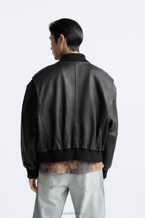 vyrų Zara vintažinė odinė striukė juodas apranga 4N4881114