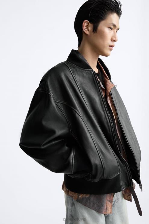 vyrų Zara vintažinė odinė striukė juodas apranga 4N4881114