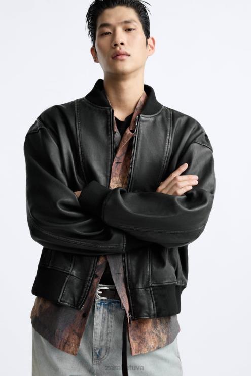 vyrų Zara vintažinė odinė striukė juodas apranga 4N4881114