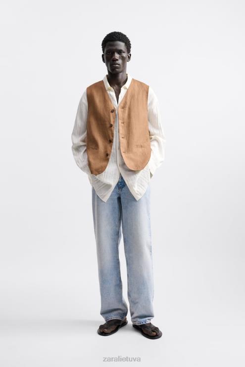 vyrų Zara 100% lininė liemenė terakotos apranga 4N4881157