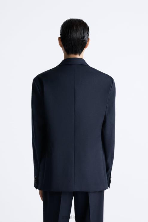 vyrų Zara 100% vilnos kostiumo striukė tamsiai mėlyna apranga 4N4881148