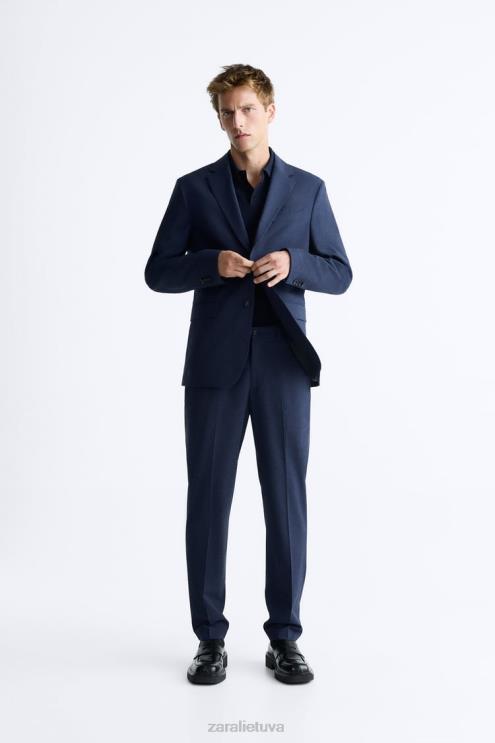 vyrų Zara Slim Fit kostiumo striukė melsva apranga 4N4881140