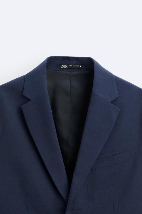 vyrų Zara Slim Fit kostiumo striukė melsva apranga 4N4881140