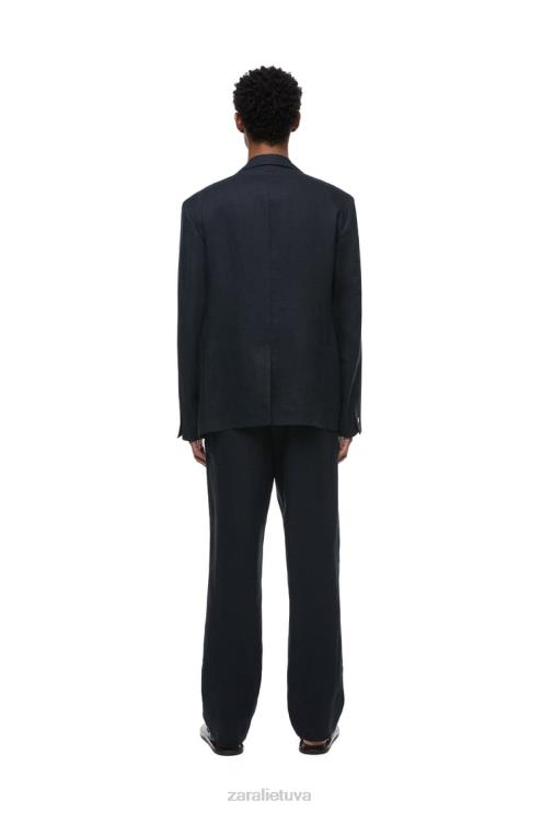 vyrų Zara kostiuminė striukė iš 100% lino tamsiai mėlyna apranga 4N4881152