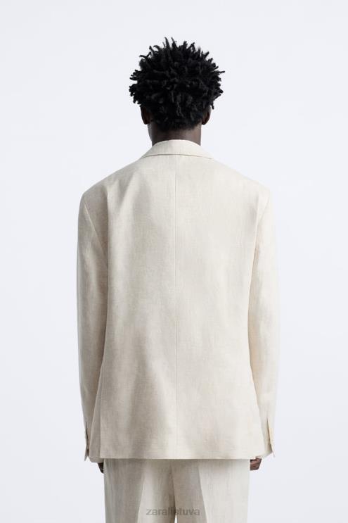vyrų Zara kostiuminė striukė iš 100% lino šviesiai smėlio spalvos apranga 4N4881156