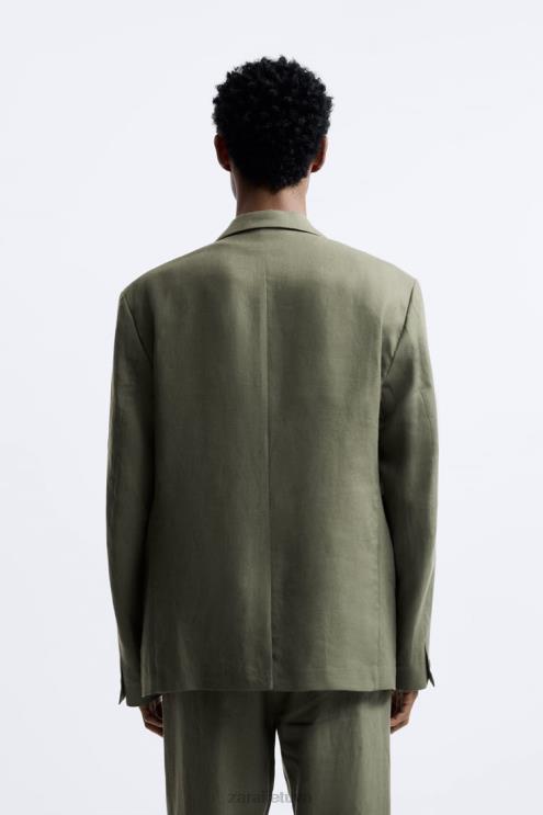 vyrų Zara kostiuminė striukė iš 100% lino šviesus chaki apranga 4N4881154