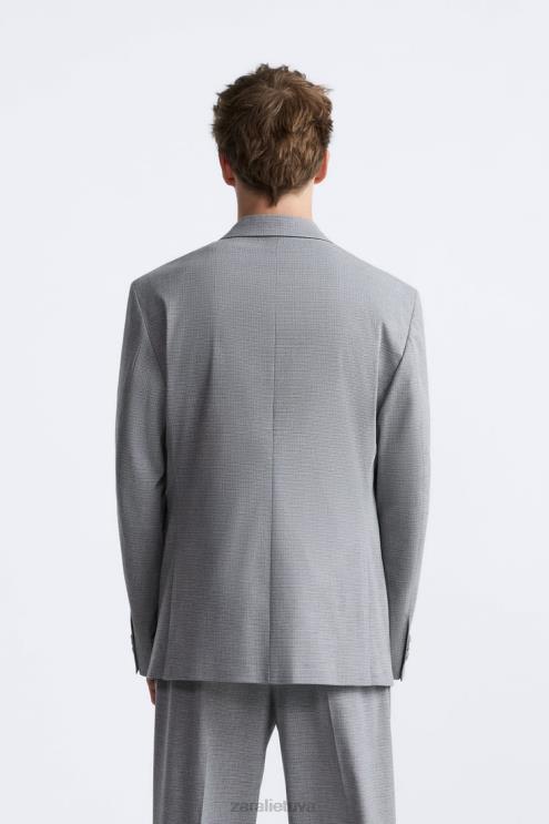 vyrų Zara kvadratinės tekstūros kostiuminis švarkas pilka apranga 4N4881138