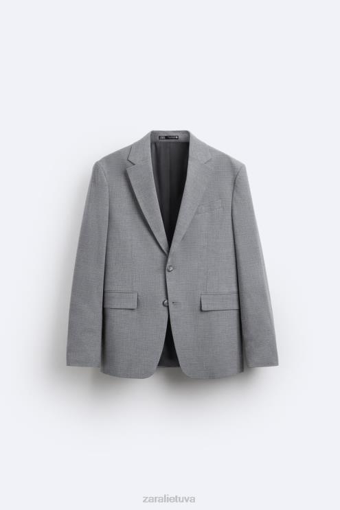vyrų Zara kvadratinės tekstūros kostiuminis švarkas pilka apranga 4N4881138