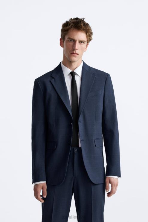 vyrų Zara languotas kostiumo švarkas melsva apranga 4N4881137