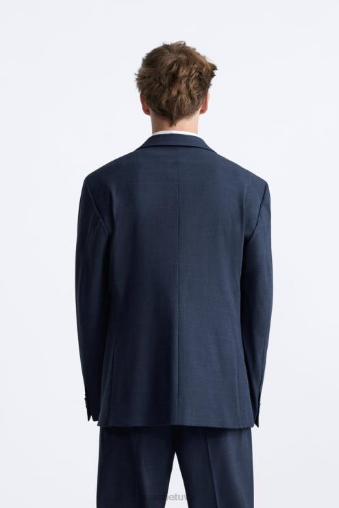 vyrų Zara languotas kostiumo švarkas melsva apranga 4N4881137