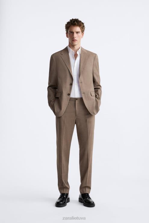 vyrų Zara languotas kostiumo švarkas taupiai ruda apranga 4N4881162