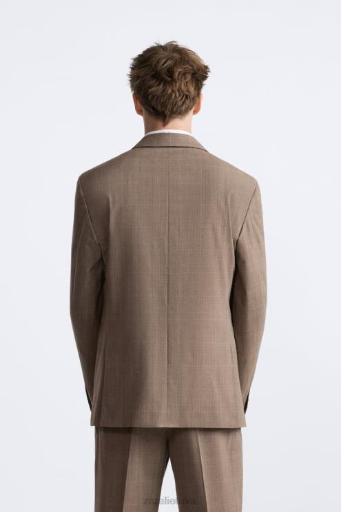 vyrų Zara languotas kostiumo švarkas taupiai ruda apranga 4N4881162