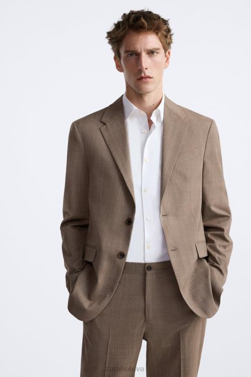vyrų Zara languotas kostiumo švarkas taupiai ruda apranga 4N4881162