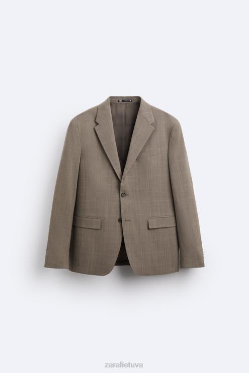 vyrų Zara languotas kostiumo švarkas taupiai ruda apranga 4N4881162