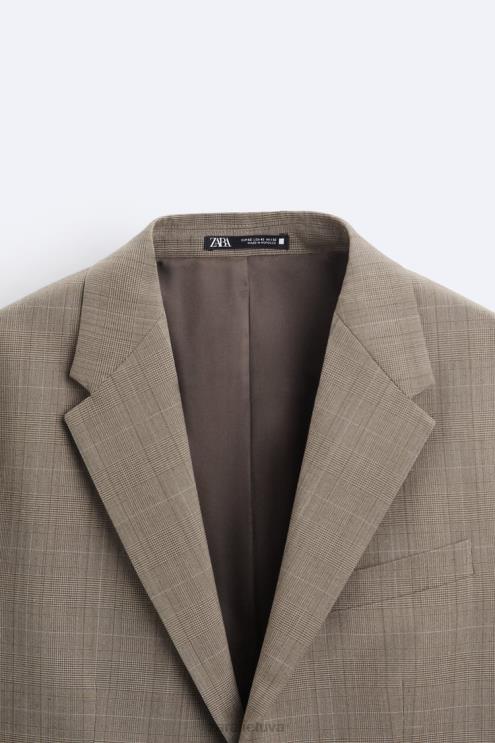 vyrų Zara languotas kostiumo švarkas taupiai ruda apranga 4N4881162