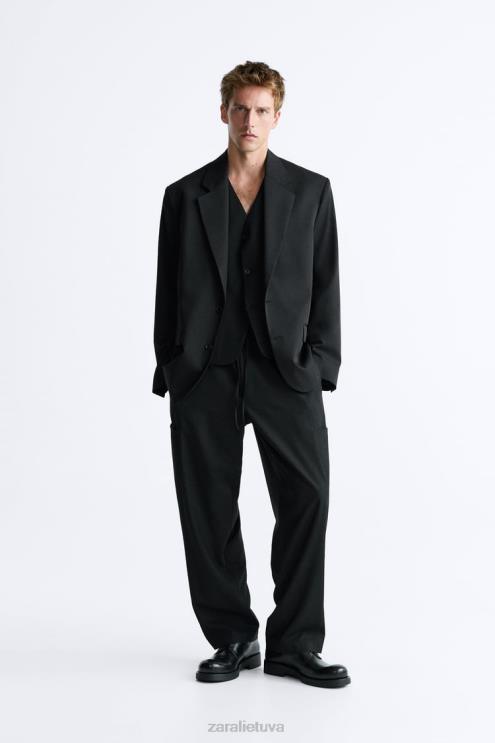 vyrų Zara negabaritinė 100% vilnos striukė juodas apranga 4N4881151