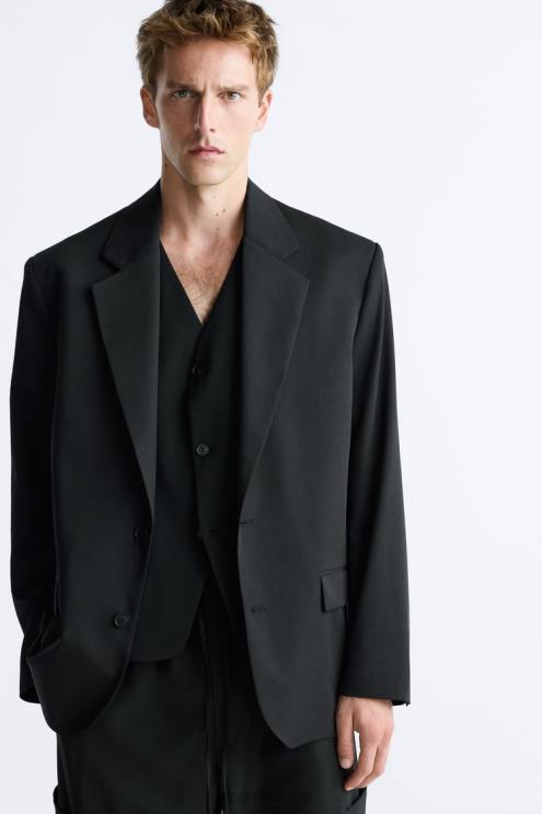 vyrų Zara negabaritinė 100% vilnos striukė juodas apranga 4N4881151