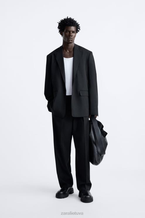 vyrų Zara netaisyklingos apdailos švarkas juodas apranga 4N4881160