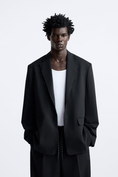 vyrų Zara netaisyklingos apdailos švarkas juodas apranga 4N4881160