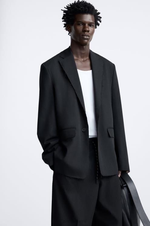 vyrų Zara netaisyklingos apdailos švarkas juodas apranga 4N4881160