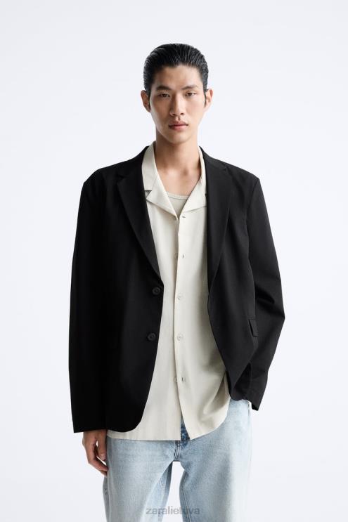 vyrų Zara seersucker švarkas juodas apranga 4N4881168