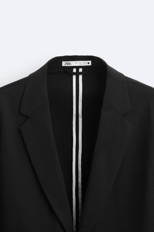 vyrų Zara seersucker švarkas juodas apranga 4N4881168